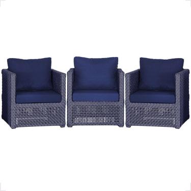 Imagem de 3 Poltronas Madri Alumínio Corda Náutica Estofado 10 Trama Azul