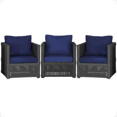 Imagem de 3 Poltronas Madri Alumínio Corda Náutica Estofado 10 Trama Preto