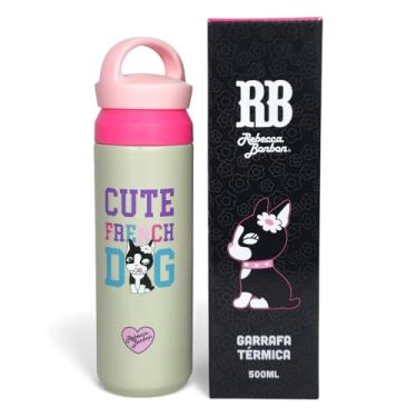 Imagem de Rebecca Bonbon Garrafa Térmica Cute French Dog, 500ML, Design Decorativo, Tampa Rosa, Garrafinha Portátil para Bebidas Quentes e Frias (Off White)
