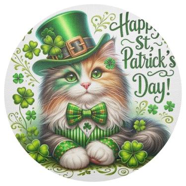 Imagem de Conjunto de 1 tapete de mesa verde gato de São Patrício, 38 cm, resistente ao calor, jogo americano de PVC, para mesa de jantar, mesa de cozinha