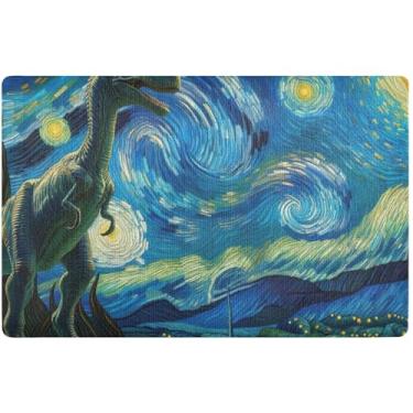 Imagem de TSENQUE Capacho personalizado dinossauro noite estrelada Halloween tapetes bonitos à prova d'água, tapetes externos para porta da frente tapetes de porta interna para entrada de casa 81 cm x 50 cm