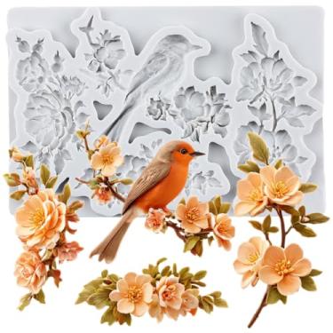 Imagem de MYPRACS Molde de silicone para fondant de flores de pássaros para decoração de bolos de açúcar, topo de cupcake, pasta de goma de chocolate, argila de polímero