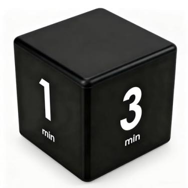Imagem de Temporizador de cubo preto, temporizador de cozinha Pretmess Gravity Flip para gerenciamento de tempo e configurações de contagem regressiva 1-3-5-10 minutos