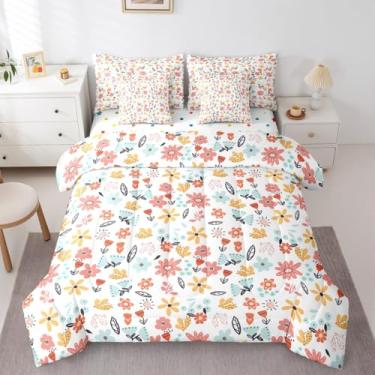 Imagem de Erosebridal Jogo de cama Groovy para crianças, meninas, adolescentes, floral, 7 peças, tamanho casal, tema botânico, conjunto de edredom com lençol