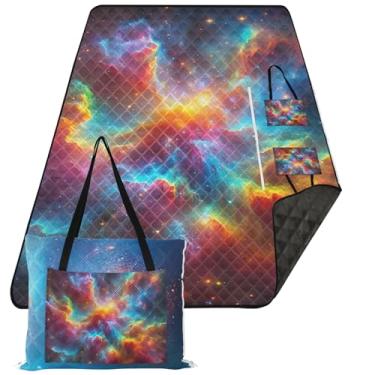 Imagem de TSENQUE Nebulosa Rainbow Colors Manta de praia sem areia impermeável tapete de brincar ao ar livre para grama cobertor de piquenique fofo tapete dobrável 203 cm x 152 cm