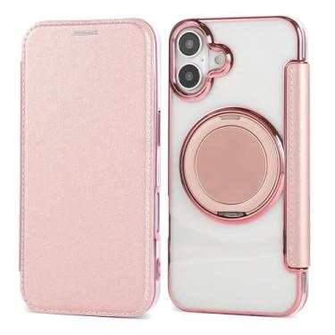 Imagem de Capa carteira para iPhone Air com 3 compartimentos para cartão, bloqueio RFID, suporte de anel giratório de 360° e compatibilidade magnética, capa traseira transparente à prova de choque, suporta