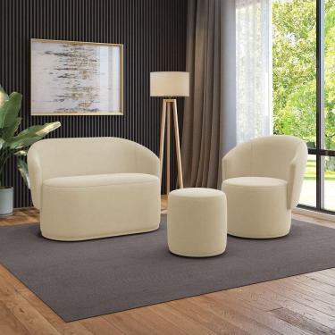 Imagem de Sofá Namoradeira Com Poltrona E Puff Orgânico Sala Malu Suede Bege M11 - D`rossi