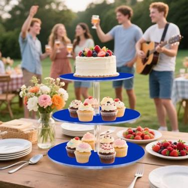 Imagem de International Klein Blue Suporte de cupcake de 3 camadas para festa, copo de acrílico, torre de bolo, suporte de lanche, bandeja de servir, mesa de doces, aniversário, casamento
