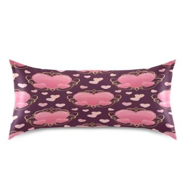 Imagem de Blueangle Fronha de cetim refrescante para cabelo e pele, capa de travesseiro de corações rosa, tamanho king size 50,8 x 101,6 cm com fecho de envelope (124)