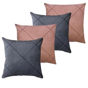 Imagem de Almofadas Cheias em Suede Drapeada 45x45cm Decorativas Sala Quarto Sofá(2 ROSE + 2 CINZA)