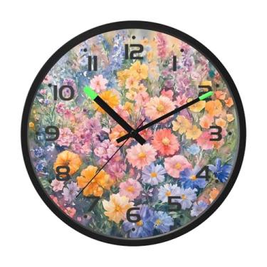 Imagem de SEHANY Herb Wildflower Relógio de parede silencioso sem tique-taque relógio redondo operado por bateria 30 cm controle de som luz noturna relógios de parede para sala de estar, cozinha, quarto