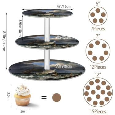 Imagem de J. M. W. Turner Prints Calais Pier Seascape Tea Party Cupcake Stand 3 camadas redondo acrílico copo bolo torre exibição decoração chá festa bandeja de servir suporte de comida graduação em camadas