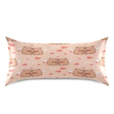 Imagem de Blueangle Fronha de cetim refrescante para cabelo e pele, capa de almofada capivaras de desenho dos namorados, tamanho king 50,8 x 101,6 cm com fecho de envelope (184)