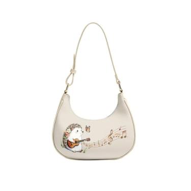 Imagem de Jolamirel Bolsa de ombro feminina com estampa floral animal Y2K bolsa crescente bolsas de couro axilas para festas de casamento e viagens, Ouriço de guitarra