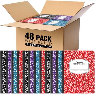 Imagem de Fulmoon Caderno de composição de 48 peças, caderno de capa dura pautado largo, 30 folhas/60 páginas para programas de redação de diários escolares, receitas artísticas, 26 x 18 cm, colorido