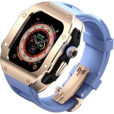 Imagem de XNWKF Caixa de relógio de aço inoxidável, pulseira fluororubber para Apple Watch Series Ultra 2 49 mm, acessórios de substituição, moldura de metal à prova de choque, capa de relógio com fecho de