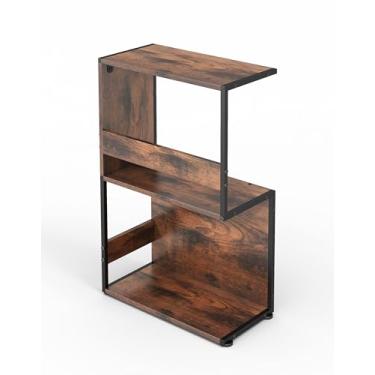 Imagem de ZAXVIDA, mesa lateral pequena, estante em forma de S com prateleiras de armazenamento de 2 camadas, mesa de sofá para espaços pequenos, mesa de cabeceira para quarto, sala de estar, moldura estável