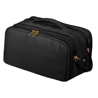 Imagem de Generic Nécessaire de viagem para artigos de higiene pessoal, cosméticos e outros itens essenciais. Grande capacidade, portátil, com fecho de zíper e, Preto