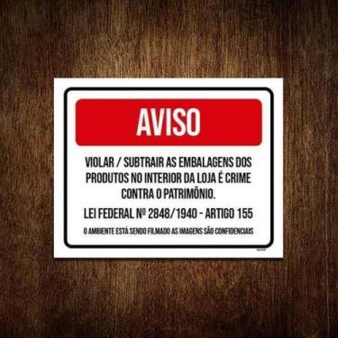 Imagem de Kit 5 Placa Sinalização - Aviso Violar Embalagens Loja - Sinalizo