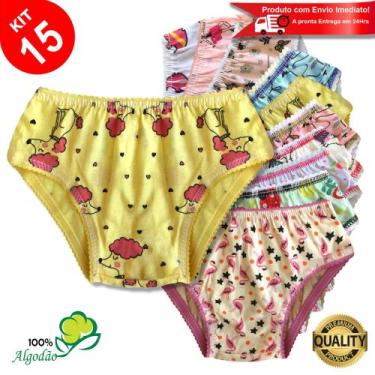 Imagem de Kit 15 Calcinhas Infantil Algodão Estampada Elástico Menina - Lookinho