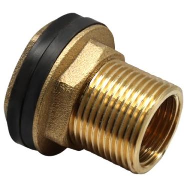 Imagem de Murtenze Pacote com 2 encaixes de anteparo de latão maciço, conector de tanque de água macho de 1,27 cm fêmea de 1,27 cm com 2 anéis de borracha