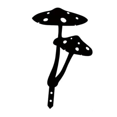 Imagem de Baoblaze Estaca de jardim de cogumelo, decoração de jardim, ferro, à prova de intempéries, arte decorativa para quintal, silhueta de cogumelo para cerca, piso, 17cmx28cm
