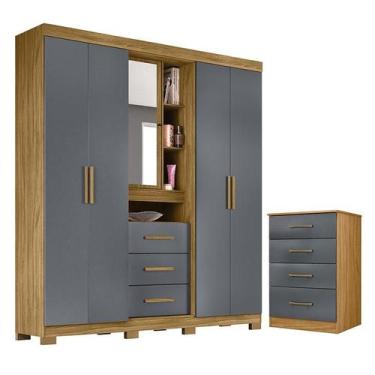 Imagem de Guarda Roupa Solteiro Eldorado e Cômoda MS913 Freijó Cinza - Moval
