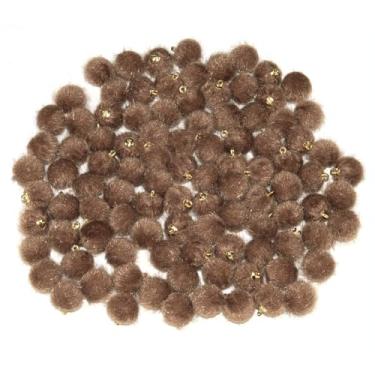 Imagem de Featuman 100 berloques pompons a granel, pingente de bola fofa de pompons artesanais de 15 mm para colar, chaveiros, brincos de contas, roupas e acessórios de bolsa (marrom)