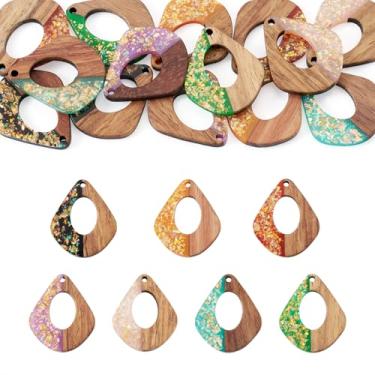 Imagem de Beadthoven 14 peças/7 pares de brincos de madeira de resina brilhante, pingentes de lágrima iridescente, kit de fabricação de brincos de madeira boêmio, vintage, peças em branco para fazer joias