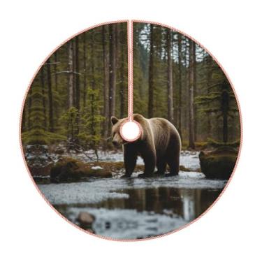 Imagem de Saia de árvore de Natal com estampa de urso branco e urso marrom, decorações de Natal rústicas, decoração de festa de inverno e ano novo