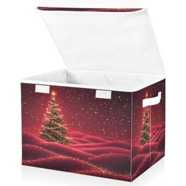 Imagem de Blueangle Cestos de armazenamento de árvore de Natal brilhantes com tampas, 42 x 32 x 30 cm, grande cesta organizadora dobrável para decoração de casa e escritório (438)