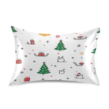 Imagem de Blueangle Fronha de cetim de árvore de Natal para cabelo e pele, fronha de seda, tamanho Queen (50,8 x 76,2 cm) - Capas de almofada de cetim refrescantes com fecho de envelope (139)