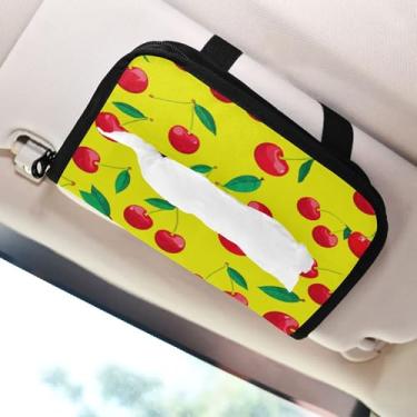 Imagem de SEHANY Lindo porta-lenços de papel de carro cereja rosa, caixa de lenços de carro, viseira solar, porta-guardanapos retangular, dispensador de máscara de carro, caixa de lenços para veículos