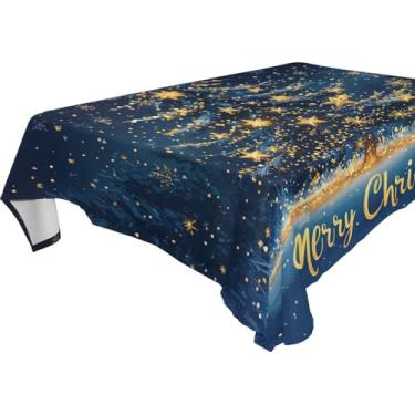 Imagem de Blueangle Toalha de mesa de árvore de Natal com flocos de neve – Toalha de mesa quadrada de poliéster impermeável e resistente a manchas para ambientes internos e externos, 152 x 152 cm (123)