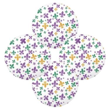 Imagem de Wassud Jogo americano conjunto de 4 tapetes redondos de lírio de carnaval para cozinha e jantar tapetes laváveis resistentes ao calor para decoração de mesa 39 cm