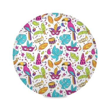 Imagem de Wassud Jogo americano colorido carnaval tropical pássaros tapetes de mesa redondos para cozinha e jantar tapetes laváveis resistentes ao calor decoração de mesa 39 cm