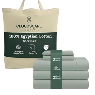 Imagem de Conjunto de lençóis de luxo Cloud Scape Linen 100% algodão egípcio (Split King, mineral)