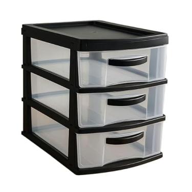 Imagem de Organizador De Gavetas Com 4 E 3 Gavetas De Plástico Grande- Armário Cozinha Quarto(3 Gavetas Preto)