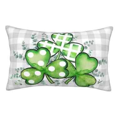 Imagem de FJTP Capas de almofada de dia de São Patrício 30,5 x 50,8 cm trevo verde folhas de eucalipto capas de travesseiro fazenda férias primavera fronhas para decoração de sofá de casa