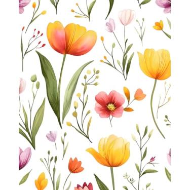 Imagem de BOKEBEVE Papel de parede tulipa colar e descascar papel de parede floral moderno boho papéis de parede branco amarelo verde quarto realce paredes armário lavanderia amigável locatário removível 43,5 x