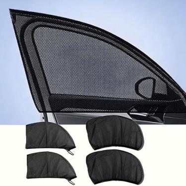 Imagem de 4 peças de persianas de janela de carro estilo meia, bloqueiam os raios solares para manter os passageiros, persianas de malha universais elásticas se ajustam à maioria dos veículos, permitem fluxo de