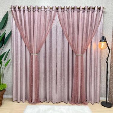 Imagem de Cortina com Voil de Pérolas Cetim Amassado Pérola 3,00m x 2,50m Rosê -