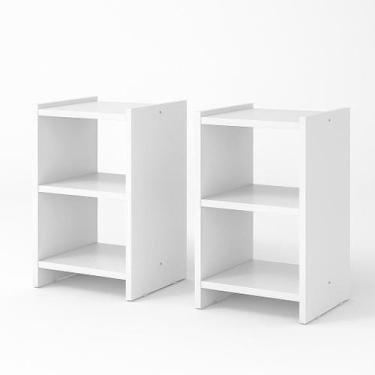 Imagem de Kit 2 Mesas Cabeceira Multiuso Manu Estilo Clássico 2 Nichos - - Lumie