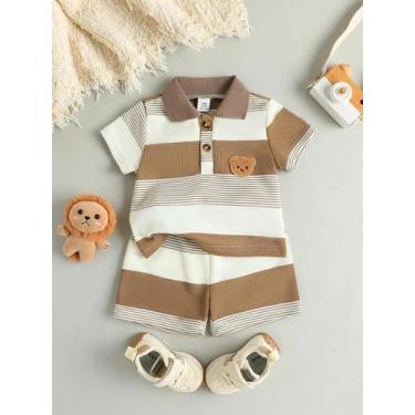 Imagem de Conjunto De Verão Para Meninos Com Camiseta Listrada E Shorts Casual E