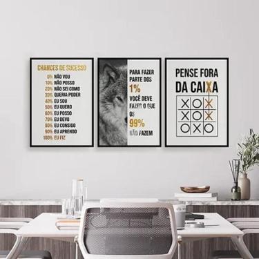 Imagem de Kit 3 Quadros Lobo Empreendedorismo 33X24Cm Com Vidro Preta