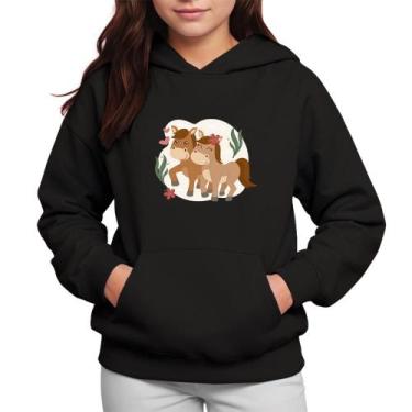 Imagem de Moletom Infantil Canguru Menina Estampa Cavalinhos - Samcro, Preto, 10