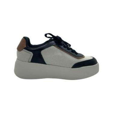 Imagem de Tenis Feminino Usaflex Couro Casual Cadarço Sola Alta Preto-Feminino