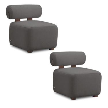 Imagem de Poltrona Decorativa Para Sala Kit 2 Helora Bouclê Cinza Escuro E03 - D`rossi
