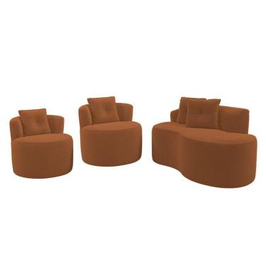 Imagem de Kit Sofá E 02 Poltronas Orgânicas Living Bob Com Almofadas Bouclê Terracota - Desk Design