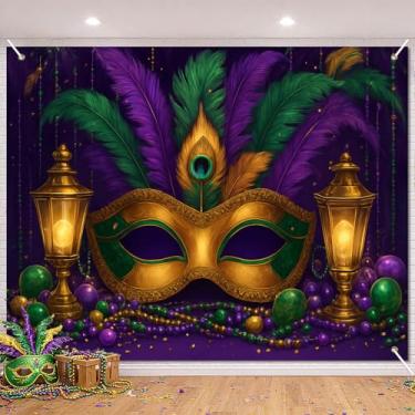 Imagem de BlissYard 2,4 x 1,8 m, máscara de carnaval, cenário fotográfico, colorido, contas de penas, fundo para festivais, celebrações, festas, eventos, exibição de palco, faixa de fotos